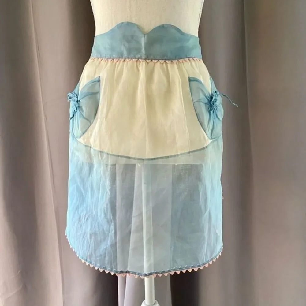 50’ Retro Blue Pink Cream Fancy Sheer Apron